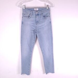 AGOLDE Sophie Light Blue Mid Rise Skinny Denim Jeans Cropped Raw Hem Cotton 26